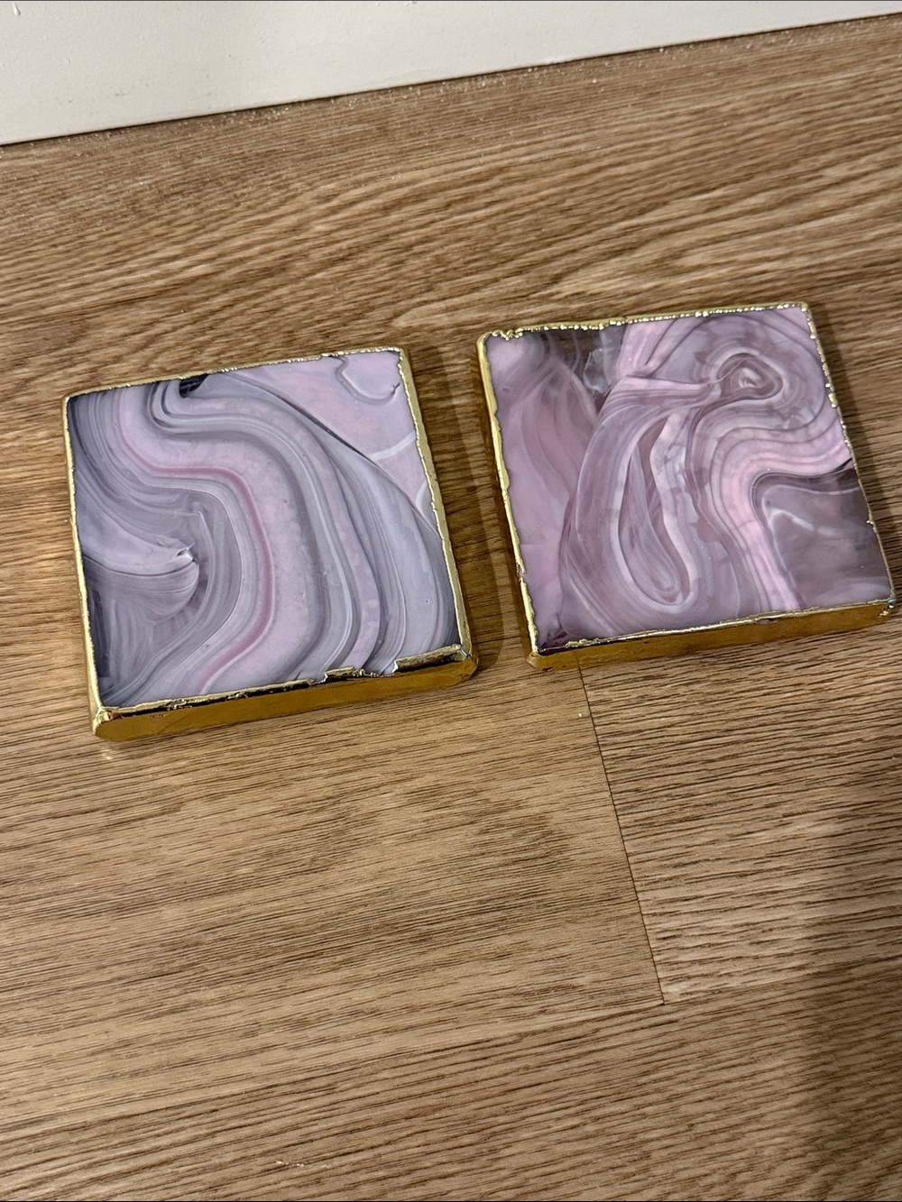 Marble Swirl Square Coasters with Gold Trim